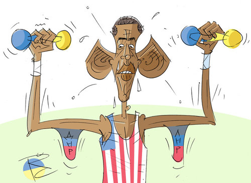 Cartoon: Obamas fitness (medium) by Sergey Repiov tagged ukraine
