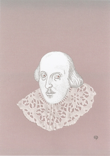 Cartoon: 400. Todestag von Shakespeare (medium) by Erwin Pischel tagged william,shakespeare,dramatiker,lyriker,dichter,schriftsteller,schauspieler,literatur,weltliteratur,sonette,droeshout,portrait,pischel,spitzenpapier,tortenpapier,tortenunterlage,dessertdeckchen,decorette,tortenspitze,tassendeckchen