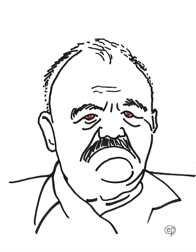 Cartoon: Alfred Hrdlicka (medium) by Erwin Pischel tagged alfred,hrdlicka,bildhauer,zeichner,maler,grafiker,schriftsteller,künstler,kunst,bildende,figurativ,expressiv,fleisch,skulptur,kunstakademie,stuttgart,iris,rot,bart,schnurrbart,pischel