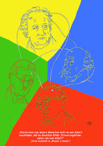 Cartoon: Arno-Schmidt-Transhumanismus (medium) by Erwin Pischel tagged arno,schmidt,james,joyce,goethe,wieland,schriftsteller,poet,literatur,literat,gehirn,nervensystem,verschaltung,implantation,transplantation,manipulation,mensch,medizin,gehirnforschung,forschung,verkabelung,bilder,philosophie,gedankenlesen,gedanke,gedankenübertragung,fortschritt,pischel