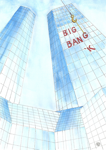 Cartoon: Big Bang Deutsche Bank (medium) by Erwin Pischel tagged deutsche,bank,big,bang,coco,binds,fremdkapital,eigenkapital,betrug,liquidität,anleihen,rückkauf,nominalpreis,kommunikationsdesaster,verlust,hedgefonds,kursverlust,risiko,gewinnchancen,milliardenverlust,kursverfall,börsenwert,börsenkurs,aktien,schuldenrise,rechtsstreitigkeiten,geldwäsche,milliardenstrafe,rechtsprobleme,kapitalerhöhung,pischel