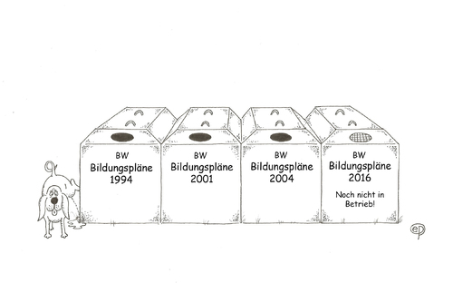 Cartoon: Bildungsplan-Tremolo (medium) by Erwin Pischel tagged bildungsplan,lehrplan,bw,baden,württemberg,pischel,container,papiercontainer,bildungsplankommission,bildung,bildungspolitik,schule,abfall,abfallentsorgung,containerleerung,hund