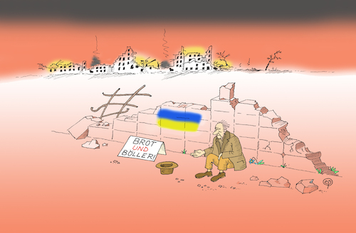 Cartoon: Brot u n d Böller! (medium) by Erwin Pischel tagged putin,ukraine,russland,krieg,war,attack,russia,disaster,brot,welt,böller,silvester,feuerwerk,hilfswerk,evangelisch,landeskirche,freikirche,entwicklungsarbeit,kirche,soforthilfe,krise,zerstörung,ruine,vernichtung,aggression,rechtsbruch,völkerrechtsbruch,völkerrecht,nato,bombardement,panzer,raketen,genozid,flagge,nationalflagge,fahne,bettler,hut,mauer,brand,feuer,rauch,pischel