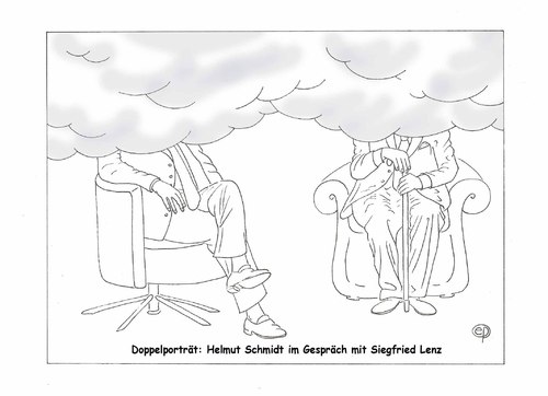 Cartoon: Doppelporträt H. Schmidt S.Lenz (medium) by Erwin Pischel tagged spd,senator,hamburg,pischel,literat,schriftsteller,altbundeskanzler,bundeskanzler,qualm,rauch,pfeife,zigarette,pfeifenraucher,zigarettenraucher,raucher,lenz,siegfried,schmidt,helmut