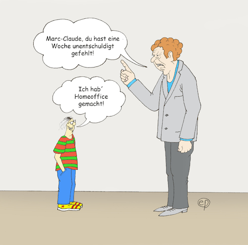 Cartoon: Homeoffice (medium) by Erwin Pischel tagged homeoffice,schule,paedagogik,unterricht,lehrer,paedagoge,schueler,ermahnung,unterrichtsform,didaktik,methodik,entschuldigung,abwesenheit,pischel