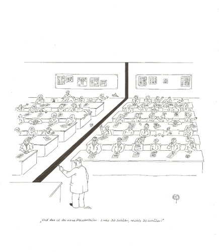 Cartoon: Klassenteiler (medium) by Erwin Pischel tagged kleingruppen,schulpolitik,pädagogik,schüler,schülerzahl,klassenzimmer,schule,klasse,klassenteiler,pischel