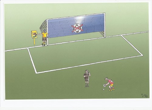 Cartoon: Ladenschluss closing time (medium) by Erwin Pischel tagged world,championship,soccer,football,fußball,wm,tor,torwart,schiedsrichter,jalousie,elfmeter,penalty,kick,cup,pischel