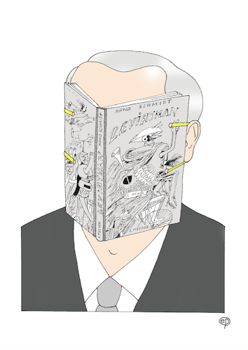 Cartoon: Leviathan-Maske (medium) by Erwin Pischel tagged arno,schmidt,schriftsteller,autor,literatur,roman,geschichte,leviathan,buch,maske,verhüllung,schutz,covid,corona,pischel