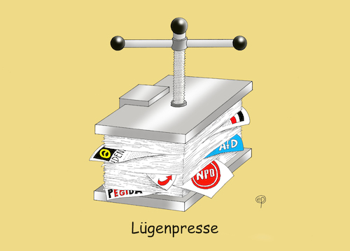 Cartoon: Lügenpresse (medium) by Erwin Pischel tagged lügenpresse,presse,lüge,medien,druck,zeitung,zeitschrift,buch,pegida,afd,npd,identitäre,bewegung,generation,reichsbürger,ib,völkisch,ethnopluralismus,identität,rassismus,rechtsextremismus,neonazi,großer,austausch,migration,islamisierung,europa,antisemitismus,verschwörung,verschwörungstheorie,verschwörungsphantasie,islamophob,demokratiefeindlich,verfassungsschutz,logo,lamda,demokratie,grundrechte,menschenwürde,partei,verfassungsfeind,pischel