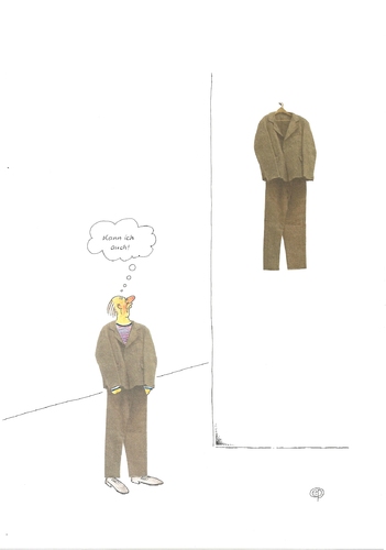 Cartoon: Man trägt Beuys ... (medium) by Erwin Pischel tagged pischel,museum,suit,veste,anzug,jacket,jacke,pantalon,trousers,hose,vetements,clothing,clothes,kleidung,art,modern,kunst,moderne,feutre,de,complet,multiple,filzanzug,beuys,joseph