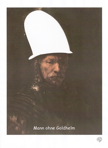 Cartoon: Mann ohne Goldhelm (medium) by Erwin Pischel tagged rembrandt,van,rijn,mann,goldhelm,helm,gesicht,portrait,maler,malerei,museum,kunst,bild,diebstahl,verlust,gemälde,niederlande,pischel