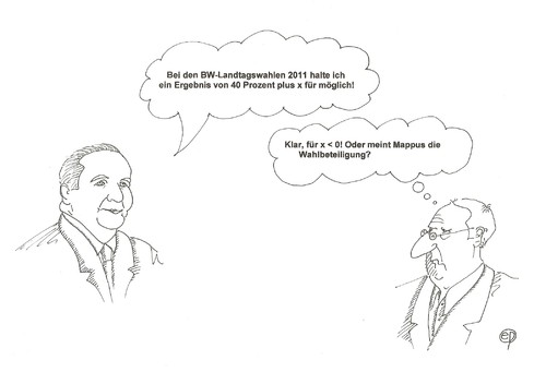 Cartoon: Mappus-Mathematicus (medium) by Erwin Pischel tagged pischel,hochrechnung,wahlen,wahlbeteiligung,prognose,prozentrechnung,prozent,stuttgart21,21,stuttgart,landtagswahlen,mappus