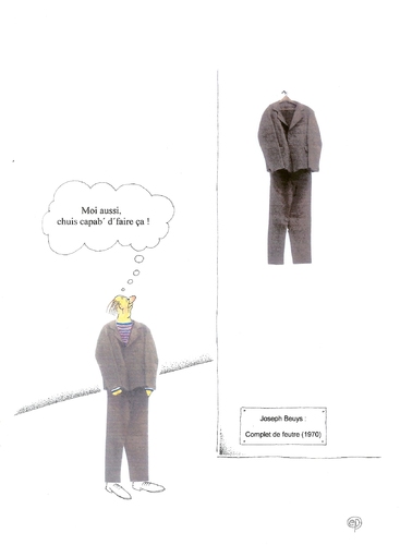 Cartoon: Moi aussi ... (medium) by Erwin Pischel tagged pischel,museum,suit,veste,anzug,jacket,jacke,pantalon,trousers,hose,vetements,clothing,clothes,kleidung,art,modern,kunst,moderne,feutre,de,complet,multiple,filzanzug,beuys,joseph