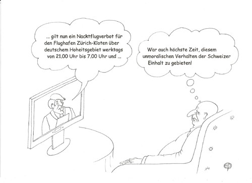 Cartoon: Nacktflugverbot (medium) by Erwin Pischel tagged nachtflug,nachtflugverbot,flugverbot,anflugverbot,flugrecht,luftverkehrsführung,fluglärm,fluglärmstaatsvertrag,rechtsverordnung,luftverkehrsabkommen,luftlärmabkommen,rechtsstreit,flughafen,zuerich,kloten,deutschland,schweiz,hoheitsgebiet,urteil,europäischer,gerichtshof,eugh,rechtmäßigkeit,recht,gericht,verhalten,pischel