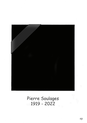 Cartoon: Pierre Soulages (medium) by Erwin Pischel tagged pierre,soulages,maler,grafiker,künstler,schwarz,farbe,abstrakt,expressionismus,ungegenständlich,monochrom,monochromie,bild,trauerband,tod,trauer,museum,galerie,ausstellung,exhibition,kunst,kunstausstellung,lebensdauer,pinsel,pischel