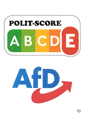 Cartoon: POLIT-SCORE (medium) by Erwin Pischel tagged polit,score,nutri,lebensmittel,nährwert,nährwertkennzeichnung,farbskala,buchstaben,buchstabenskala,skala,farben,kennzeichnung,wertung,wahl,bundestagswahl,landtagswahl,kommunalwahl,wähler,wählerin,orientierung,bewusstsein,freiheitlich,demokratische,grundordnung,demokratie,grundgesetz,bundesministerium,des,innern,system,demokratiekennzeichnung,partei,afd,rechtsradikal,demokratiefeindlich,verfassungsschutz,parteienverbot,beobachtung,wahlhilfe,verfassungsfeindlich,verfassung,pischel