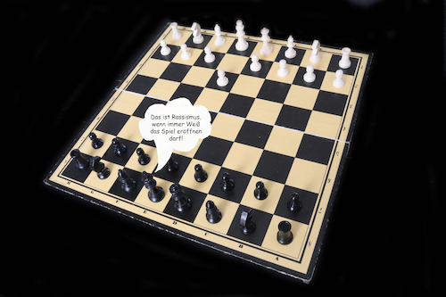 Cartoon: Schach-Rassismus (medium) by Erwin Pischel tagged schach,weiß,schwarz,schachfiguren,figuren,schachbrett,brett,schachspiel,spieleröffnung,spielbeginn,blackfacing,metoo,vielfältigkeit,diversität,schachturnier,spiel,spielpartner,quadrat,karo,menschenrechte,diskriminierung,gleichberechtigung,black,power,pischel