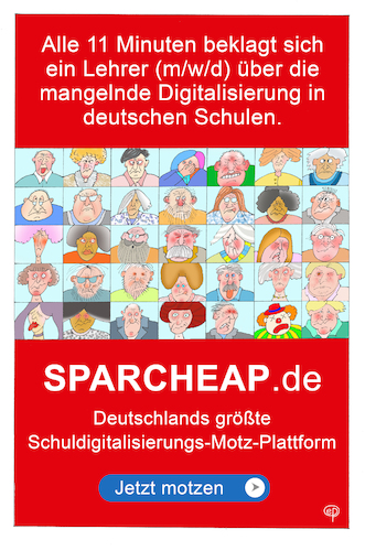 Cartoon: Sparcheap.de (medium) by Erwin Pischel tagged digitalisierung,schule,paedagogik,motzen,laestern,kritisieren,corona,covid,modernisierung,aktualisierung,unterrichtsmethode,pischel