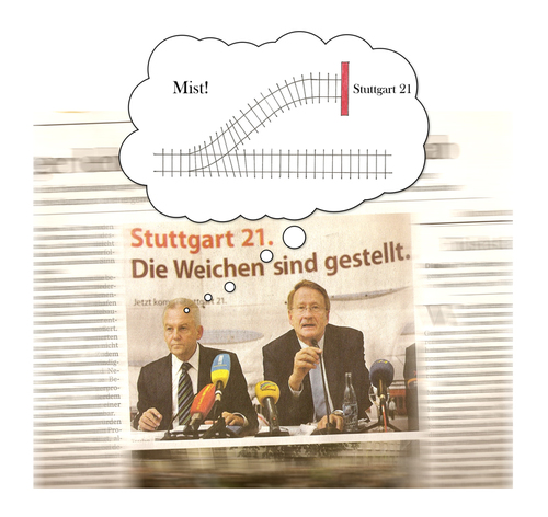 Cartoon: Stuttgart 21 K 21  VI (medium) by Erwin Pischel tagged stuttgart,21,bahnchef,grube,baustopp,milliardenprojekt,weiche,rampe,pischel,stuttgart21