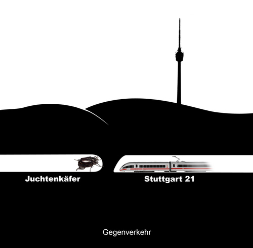 Cartoon: Stuttgart  21 K 21 XGegenverkehr (medium) by Erwin Pischel tagged tiefbahnhof,stuttgart,21,kopfbahnhof,stuttgart21,juchtenkäfer,naturschutz,ffh,richtlinie,schutzgebiet,bedrohte,tierart,rote,liste,milliardenprojekt,tunnel,bahnprojekt,schlichtung,runder,tisch,heiner,geißler,schuster,bahnchef,grube,pischel