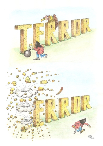 Cartoon: TERROR (medium) by Erwin Pischel tagged pischel,attentäter,bombe,federn,aasgeier,brüssel,paris,staat,islamischer,isis,is,islamismus,tnt,sprengstoff,attentat,sprengstoffattentat,terrorakt,terror