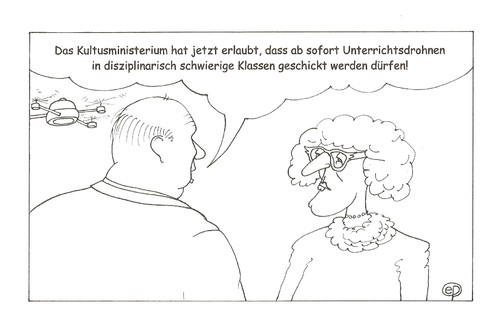 Cartoon: Unterrichtsdrohne (medium) by Erwin Pischel tagged erziehung,disziplinprobleme,disziplin,schule,unterricht,drohne,pischel