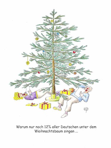 Cartoon: Weihnachtssingen (medium) by Erwin Pischel tagged weihnachten,singen,weihnachtsbaum,christbaum,weihnachtsschmuck,schmuck,christbaumschmuck,kugel,stern,kringel,geschenke,baum,tannenbaum,tanne,fichte,nordmanntanne,tradition,brauch,gesang,chor,weihnachtslied,lied,noten,notenblatt,geschenkband,päckchen,zweig,tannenzweig,pischel