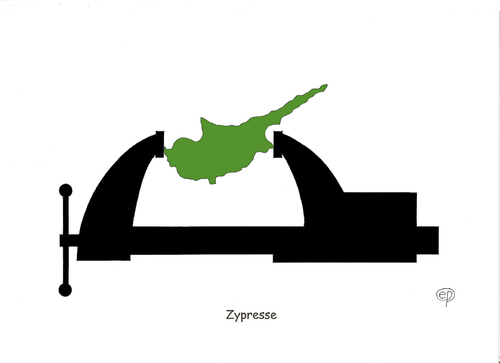 Cartoon: Zypresse (medium) by Erwin Pischel tagged finanzmärkte,geldwäsche,pischel,hilfsprogramm,rettungsschirm,bankenpleite,bankeninsolvenz,eurozone,hilfspaket,kapitalmarkt,insolvenz,euro,waehrungszone,bonität,troika,zentralbank,ezb,spareinlagen,bankenkrise,finanzkrise,staatspleite,zypern
