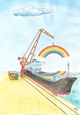 Cartoon: Regenbogen-Schiff (small) by Erwin Pischel tagged regenbogen,schiff,container,hafen,kran,verladen,industriehafen,rainbow,ship,harbour,pischel