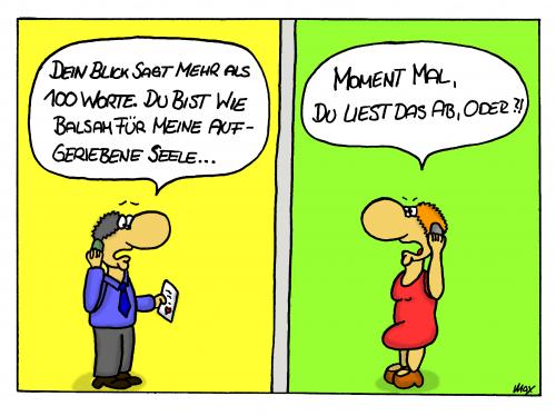 Cartoon: Ablesen (medium) by spass-beiseite tagged spass,beiseite,mcartoon,cartoons,comic,tagebuch,comictagebuch,comicstrips,kunst,pointe,witz,bildwitz,unterhaltung,panel,fun,illustration,design,selbsthilfegruppe,ablesen,schmeicheln,frau,mann