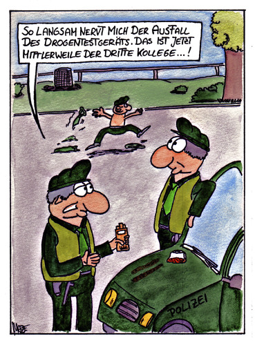 Cartoon: Polizei (medium) by spass-beiseite tagged polizei,drogen,testgerät,gerät,auto,wagen,kollege,grün,blau,beiseite,spass,unterhaltung,panel,fun,illustration,design,pointe,kunst,comicstrips,comictagebuch,tagebuch,comic,cartoons,cartoon,witz,bildwitz