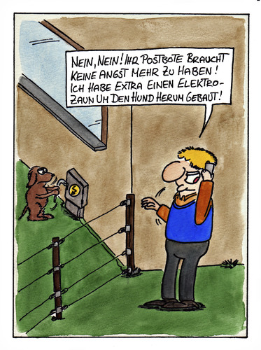 Cartoon: Postbote (medium) by spass-beiseite tagged postbote,post,brief,hund,beißen,zaun,beiseite,spass,unterhaltung,panel,fun,illustration,design,pointe,kunst,comicstrips,comictagebuch,tagebuch,comic,cartoons,cartoon,witz,bildwitz