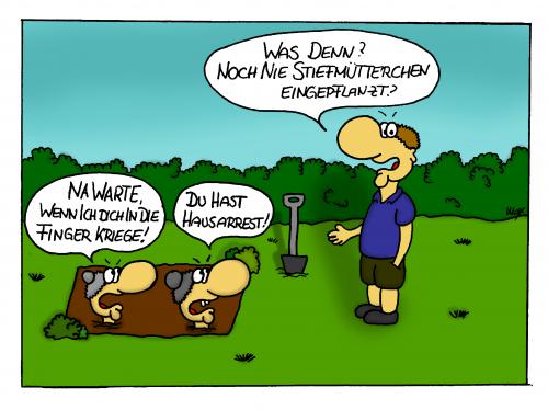 Cartoon: Stiefmütterchen (medium) by spass-beiseite tagged spass,beiseite,cartoon,cartoons,comic,tagebuch,comictagebuch,comicstrips,kunst,pointe,witz,bildwitz,unterhaltung,panel,fun,illustration,design,stiefmütterchen,eingraben,garten