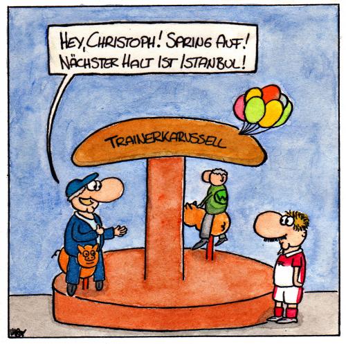 Cartoon: Trainerkarussell (medium) by spass-beiseite tagged trainer,mannschaft,team,spieler,fußball,tor,sieg,niederlage,unentschieden,bundesliga,stadion,jubel,stabhochsprung,stab,höhe,springen,hoch,anlauf,weltrekord,sport,ist,mord,beiseite,spass,unterhaltung,panel,fun,illustration,design,pointe,kunst