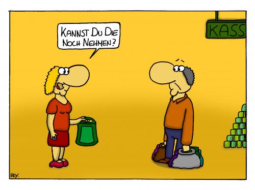 Cartoon: Tüte nehmen (medium) by spass-beiseite tagged bildwitz,witz,cartoon,cartoons,comic,tagebuch,comictagebuch,comicstrips,kunst,pointe,gobi,sahara,sand,düne,wasser,erschöpft,krank,durst,wüste,design,illustration,fun,panel,unterhaltung,spass,beiseite,tüte,nehmen,einkauf,geld,frau,mann,tragen