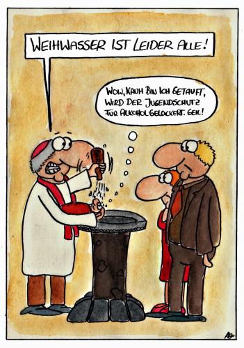 Cartoon: Weihwasser (medium) by spass-beiseite tagged weihwasser,taufe,kirche,pfarrer,wasser,kirchlich,bibel,beiseite,spass,unterhaltung,panel,fun,illustration,design,pointe,kunst,comicstrips,comictagebuch,tagebuch,comic,cartoons,cartoon,witz,bildwitz