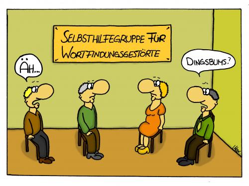 Cartoon: Wortfindungsgestörte (medium) by spass-beiseite tagged unterhaltung,bildwitz,witz,pointe,kunst,spass,beiseite,cartoon,cartoons,comic,tagebuch,comictagebuch,comicstrips,panel,fun,illustration,design,selbsthilfegruppe,wortfindungsgestörte