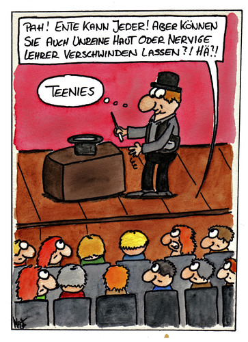 Cartoon: Zauberer (medium) by spass-beiseite tagged zauberer,zauberei,hut,kaninchen,ente,teenager,schule,lehrer,beiseite,spass,unterhaltung,panel,fun,illustration,design,pointe,kunst,comicstrips,comictagebuch,tagebuch,comic,cartoons,cartoon,witz,bildwitz