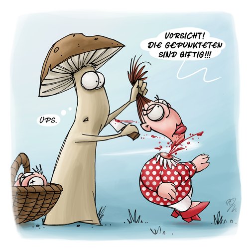 Cartoon: LACHHAFT Cartoon No. 209 (medium) by LACHHAFT tagged cartoon,comic,fliegenpilz,lachhaft,michael,mantel,pilze,suchen,pilzsuche,sammeln,wald,witze,cartoon,comic,fliegenpilz,lachhaft,michael,mantel,pilze,suchen,pilzsuche,sammeln,wald,witze,absurd,splatter