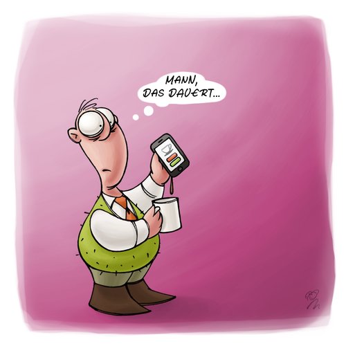 Cartoon: LACHHAFT Cartoon No. 237 (medium) by LACHHAFT tagged schöne,moderne,zeiten,kaffee,kochen,handy,cellphone,mobiltelefon,iphone,touchscreen,warten,