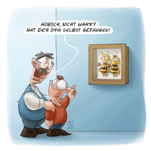 Cartoon: LACHHAFT Cartoon No. 403 (medium) by LACHHAFT tagged cartoon,comic,lachhaft,michael,mantel,witze,biene,maja,willi,bienen,zeichentrickfiguren,insektensammler,opa,enkel,biene maja,zeichentrickfiguren,bienen,biene,willi,insektensammler,opa,enkel,insekten,insekt,kinder,traurig,schock,fangen,tierschutz,maja