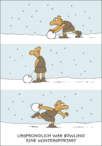 Cartoon: Bowling (medium) by JanKunz tagged schnee,winter,steinzeit,kegeln