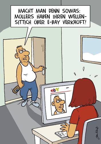 Cartoon: ebay (medium) by JanKunz tagged ebay,internet,mann,frau,computer,verkauf,ebay,internet,mann,frau,computer,verkauf,handel,online,liebe,beziehung,partnerschaft