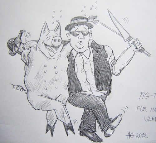 Cartoon: Pig party (medium) by caknuta-chajanka tagged pig,peasant,drunkness,beer,party,village