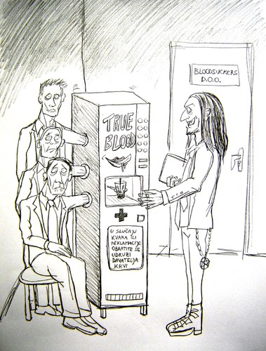 Cartoon: Service for a vampire (medium) by caknuta-chajanka tagged vampire,machine,blood,torture,victim