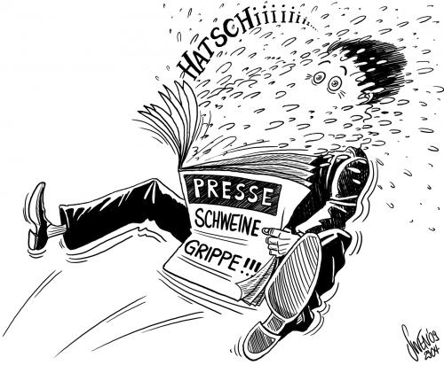 Cartoon: Schweinegrippe Hysterie (medium) by swen tagged schweinegrippe,medien,presse