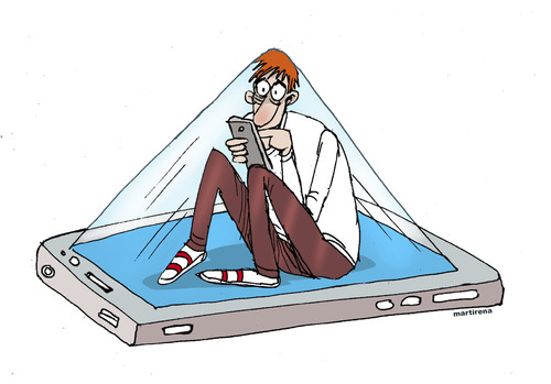 Cartoon: Prisoner of mobile (medium) by martirena tagged mobile,phones,addicted