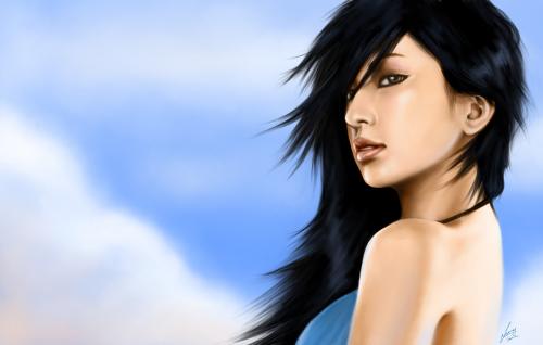 Cartoon: SUMMER GIRL (medium) by lun2004 tagged mika,nakashima,summer,girl,blue,sky,female,photoshop,painter,drawing,relax,soft,women,woman,hair,blending,lun2004