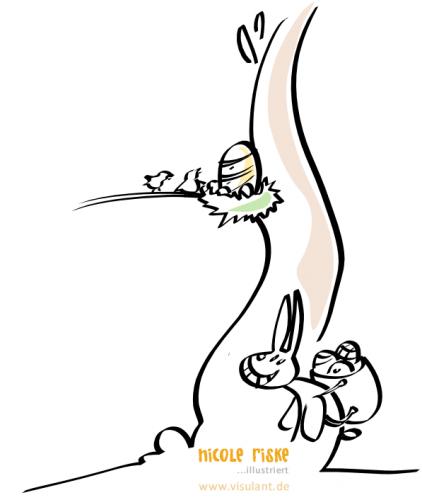 Cartoon: Frohe Ostern Euch allen! (medium) by miralolle tagged osterkarte,ostern,easter,grußkarte,osterhase,easterbunny,egg,eggs,ei,eier,bird,birds,vogel,vögel,