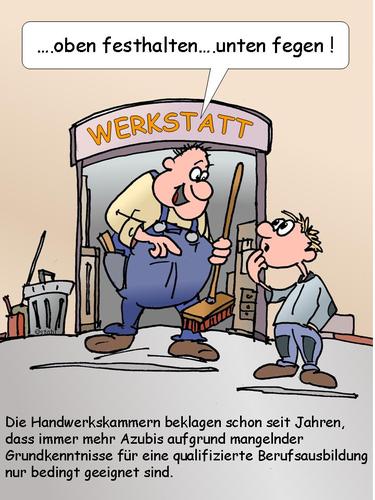 Cartoon: Azubi (medium) by wista tagged schulung,berufsschule,beruf,werkstatt,besen,fegen,handwerksmeister,meister,grundkenntnisse,grundschule,schreiben,lesen,rechnen,qualifikation,schule,bildung,kenntnisse,handwerker,handwerk,ausbildung,lehre,lehrling,auszubildender,stift,azubi